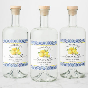 Limoncello Calligrafie Blauwe Tegel Waterverf Citr Likeurfles Etiket