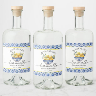 Limoncello Calligrafie Blauwe Tegels Waterverf Cit Likeurfles Etiket