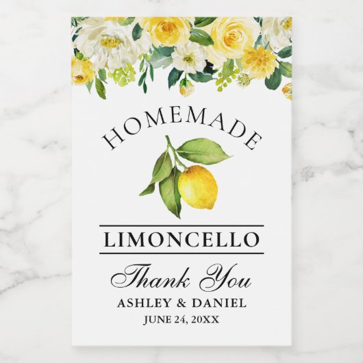 Limoncello Citroen Bloemen Mini Fles Etiketten (Enkel label)