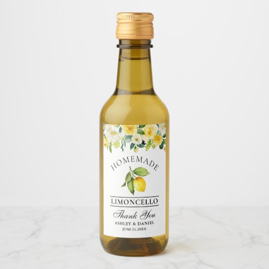 Limoncello Citroen Bloemen Mini Fles Etiketten (Voorkant)