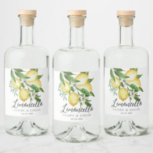 Limoncello Citroen Citrus Bloemen Bruiloft Likeurfles Etiket