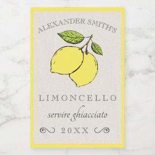 Limoncello Citroenen Klein Likeur Label Voedselcontainer Etiket