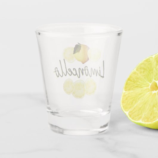 Limoncello Elegant Script Waterverf Lemon Shot Glas (Achterkant)