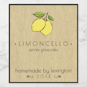 Limoncello flesetiket met tekening van citroenen wijn etiket