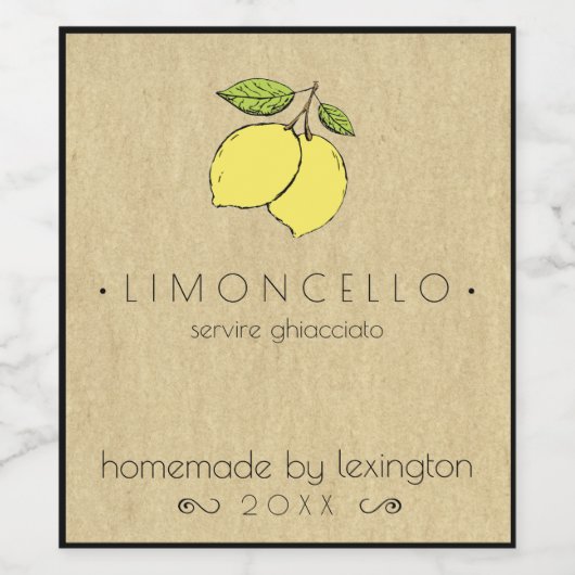 Limoncello flesetiket met tekening van citroenen | wijn etiket (Enkel label)