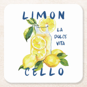 Limoncello Italië –La Dolce Vita Citroen Zomerfees Vierkante Kartonnen Onderzetter