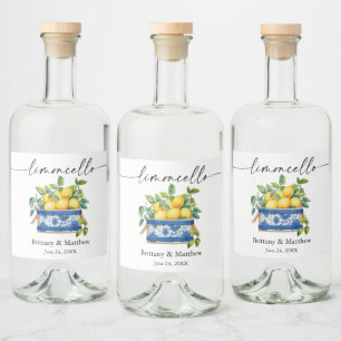 Limoncello Kalligrafie Waterverf Citroenen Blauwe Likeurfles Etiket