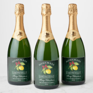 Limoncello Kerst Groen Houten Flessenetiket Sparkling Wijnetiket