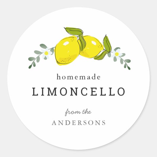 Limoncello Lemon Floral White Ronde Sticker (Voorkant)