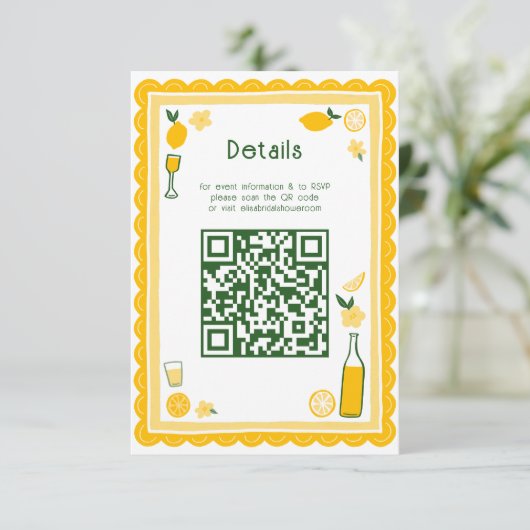 Limoncello Lemonade CUSTOM QR Vrijgezellenfeest Informatiekaartje (Staand voorkant)