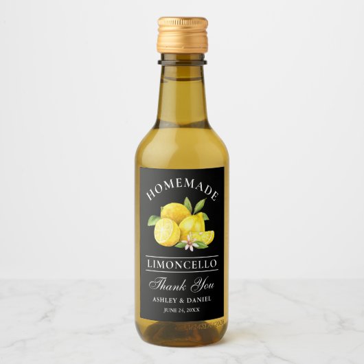 Limoncello Lemons Bedankt Black Mini Bottle Labels Wijn Etiket (Voorkant)