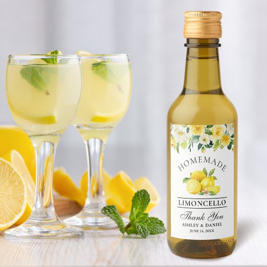 Limoncello Lemons Floral Mini Étiquettes bouteille