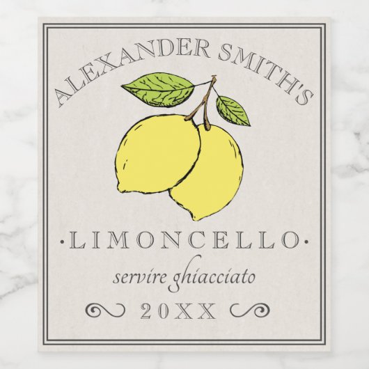 Limoncello Lemons Label | Wijn Etiket (Enkel label)