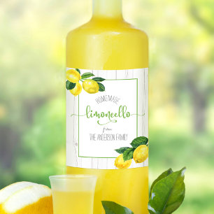 Limoncello rustic waterverf lemons name script wijn etiket