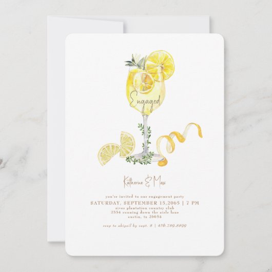 Limoncello Spritz Gold Text Engagement Party Kaart (Voorkant)
