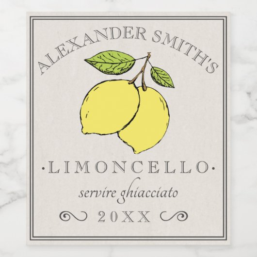 Limoncello Vintage citron Étiquette | (Étiquettes simples)