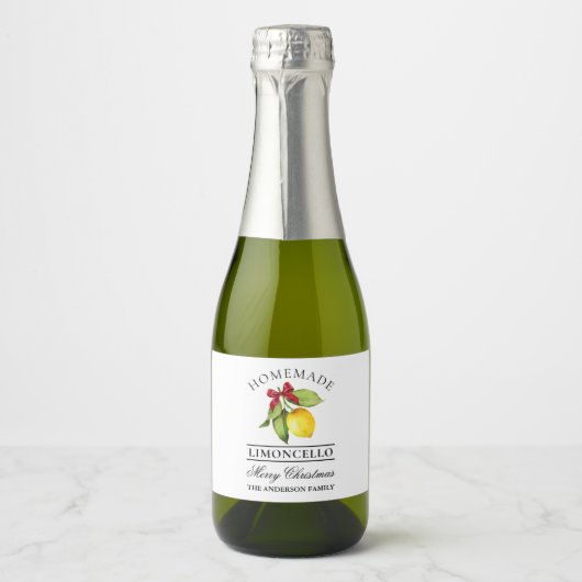 Limoncello Vrolijk Kerstmis Kleine Fles Labels Sparkling Wijnetiket (Voorkant)