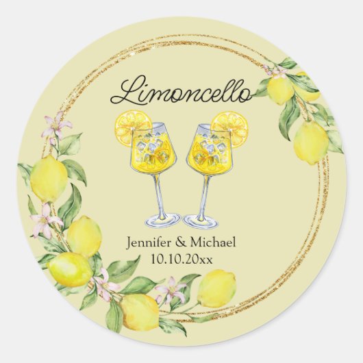 limoncello waterverf citroen cocktail bruiloft ronde sticker (Voorkant)