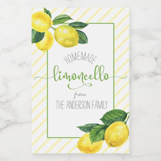 Limoncello waterverf citroenen aangepaste scriptna wijn etiket (Enkel label)