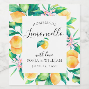 Limoncello Waterverf Lemons Liquor Fles Etiket