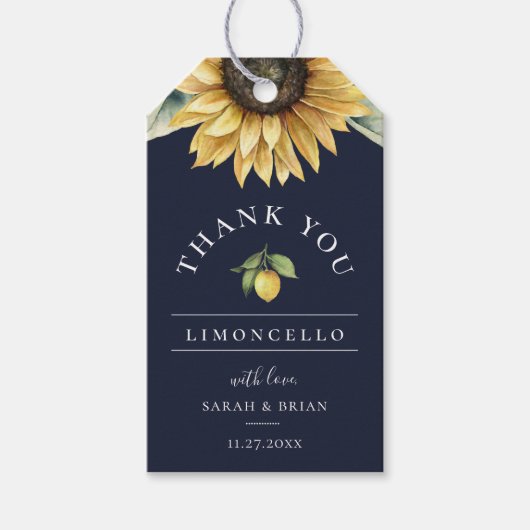 Limoncello Zonnebloem Favor Navy Blue Dank u Cadeaulabel (Voorkant)