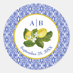 Limone I Italiaans Citroen & Blauwe Tegel Paar Sti Ronde Sticker