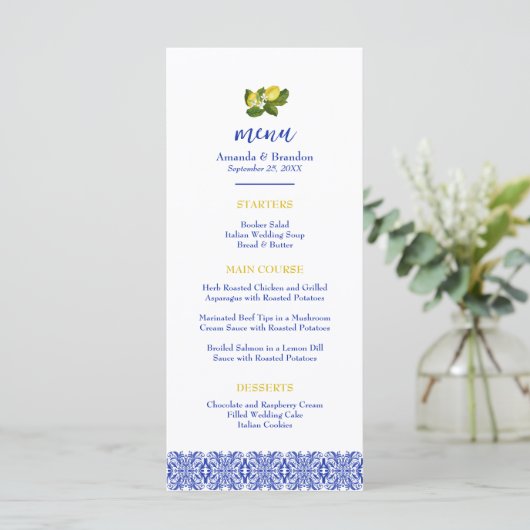 Limone I Italien Citron & Carrelage Bleu Menu Mari (Debout devant)