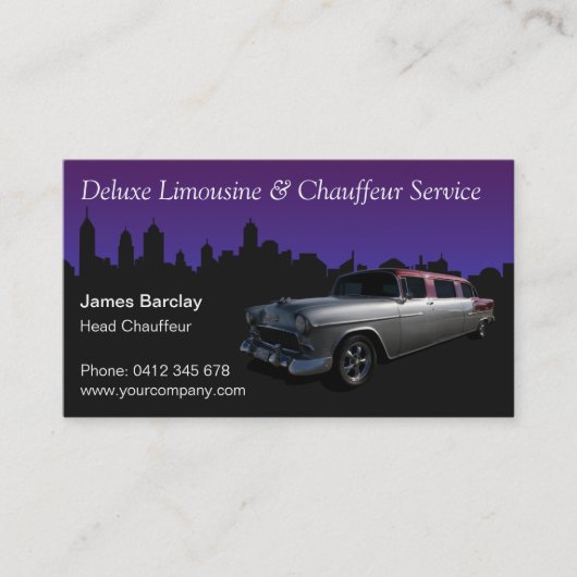 Limousine en Chauffeur Service Visitekaartje (Voorkant)