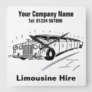 Limousine Hire Cartoon Vierkante Klok