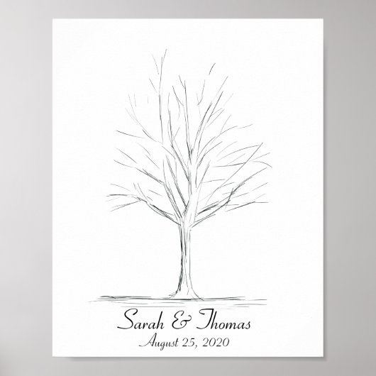 Lin Art Drawing Vingerprint Tree Poster (Voorkant)