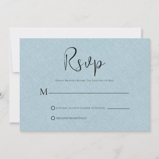 Lin bleu clair Simple Script noir carte RSVP (Devant)