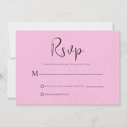 Lin rose clair Simple Script noir carte RSVP (Devant)