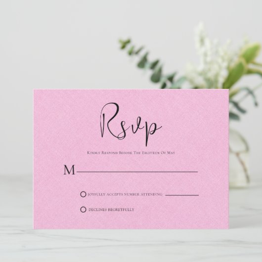 Lin rose clair Simple Script noir carte RSVP (Debout devant)