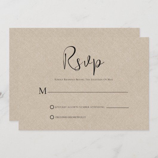 Lin Tan clair Simple Script noir carte RSVP (Devant / Derrière)