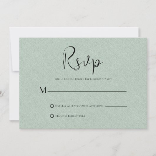 Lin vert clair Simple Script noir carte RSVP (Devant)