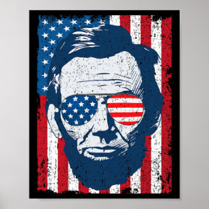 Lincoln Baard Sungles & amp; Amerikaanse vlag 4e v Poster