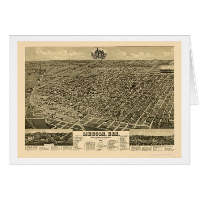 Lincoln, carte panoramique de Ne - 1889 (Devant horizontal)