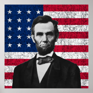 Lincoln en de Amerikaanse vlag Poster