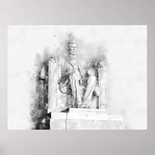 Lincoln Memorial aquarel- en potloodtekening Poster
