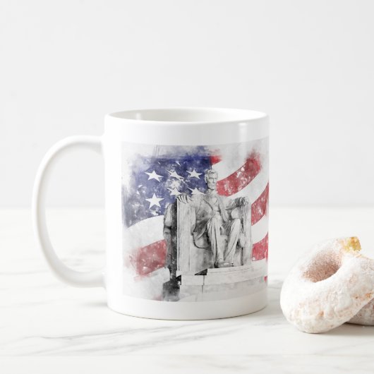 Lincoln Memorial waterverf Amerikaanse vlag zwaaie Koffiemok (Met donut)