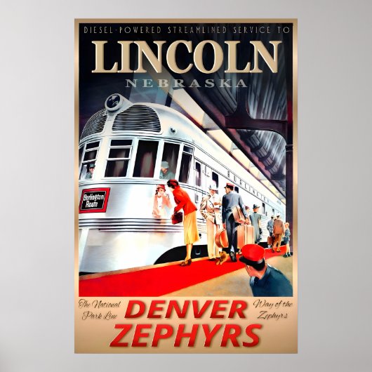 Lincoln Nebraska Denver Zephyrs Burlington Route Poster (Voorkant)