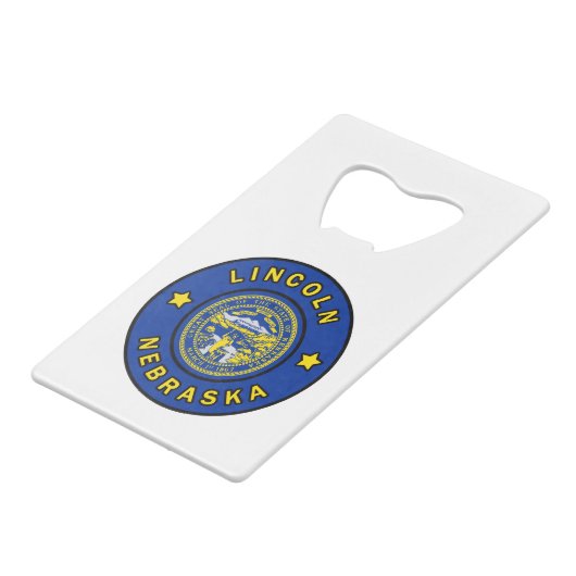 Lincoln Nebraska Kredietkaart Flessenopener (Voorkant Gekanteld)