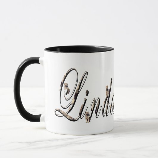 Linda, Nom, Logo, Mug Combo Noir. (Gauche)