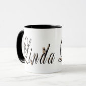 Linda, Nom, Logo, Mug Combo Noir. (Devant gauche)