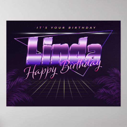 Linda Nom Vorname lila retro Poster Geburtstag (Devant)