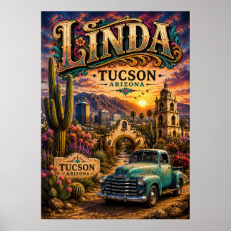 Linda Tucson Arizona Gepersonaliseerd Zuidwesters Poster