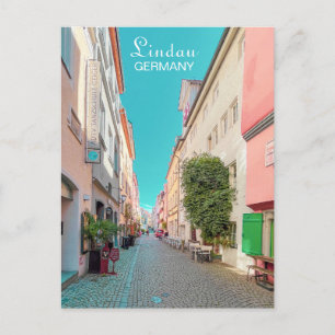 Lindau in Duitsland Oude straat in pastelkleuren Briefkaart