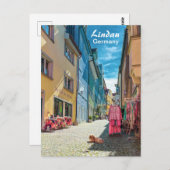 Lindau in Duitsland Straat in de oude stad Briefkaart (Voorkant / Achterkant)
