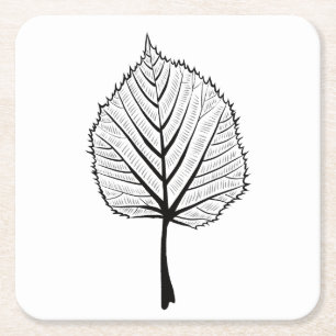 Linden Leaf Outline Art - Botanische kleuren Vierkante Kartonnen Onderzetter