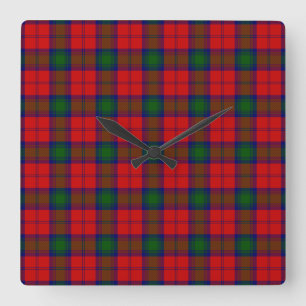 Lindsay tartan red green plaid vierkante klok